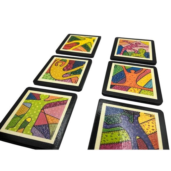 Handmade Abstract Coasters Multicolor Set of 6 Made in Venezuela - Picture 2 of 3
